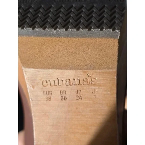Anthropologie Cubanas Womens Leather Herringbone Platform Wood Block Heel Sz 7 - Picture 3 of 8